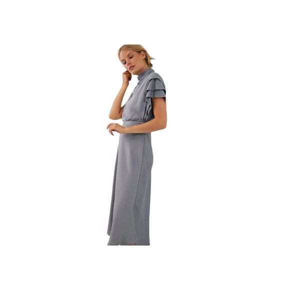 NEW Anthropologie "Madeleine Midi Dress Wedgewood High Neck Layered Sleeves sz 4 - Picture 5 of 13